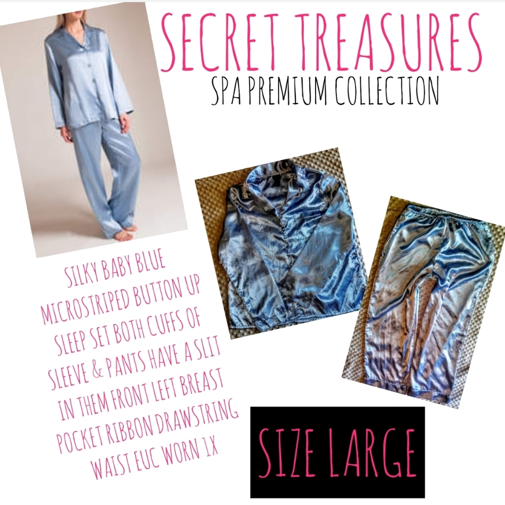 Seceret Treasures Pajama's Size Large Blue Silky - Picture 1 of 13